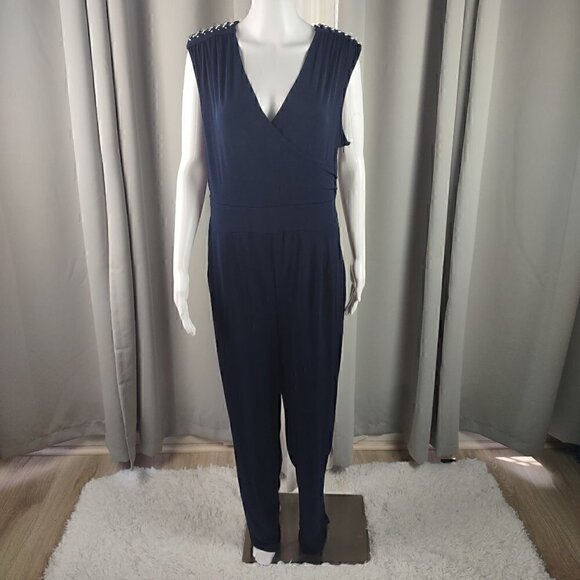 Spense Women's Navy Blue Drape Front Sleeveless Jumpsuit. Size 10 (NWT) - Picture 1 of 12